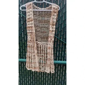 Women's boho style crochet/macrame style vest, tan and light brown size approx L